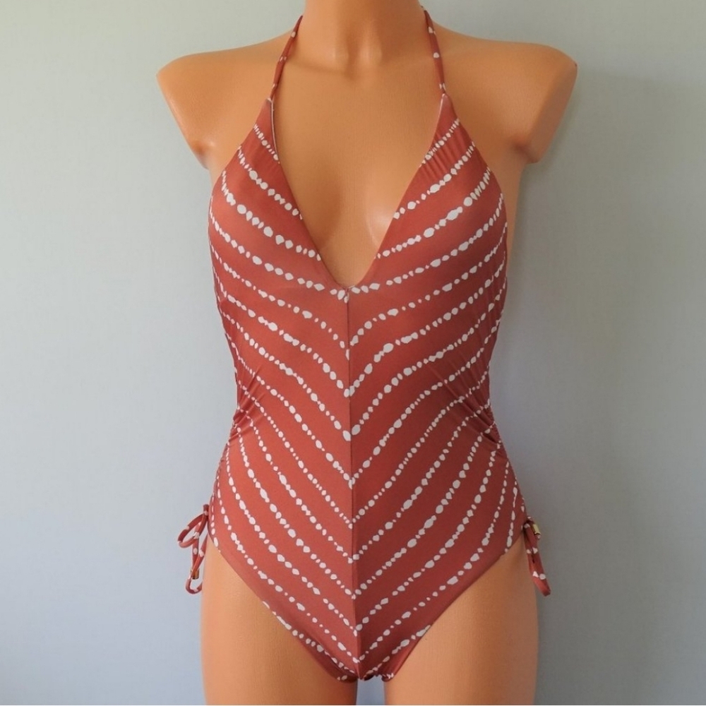 Bar III One Piece Dotted Stripe Monokini Swimsuit